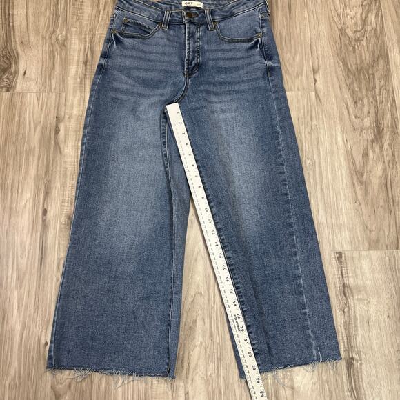 Oat New York Jeans women’s high rise wide leg crop Blue Raw Hem Denim Size 6/28 - Picture 7 of 11